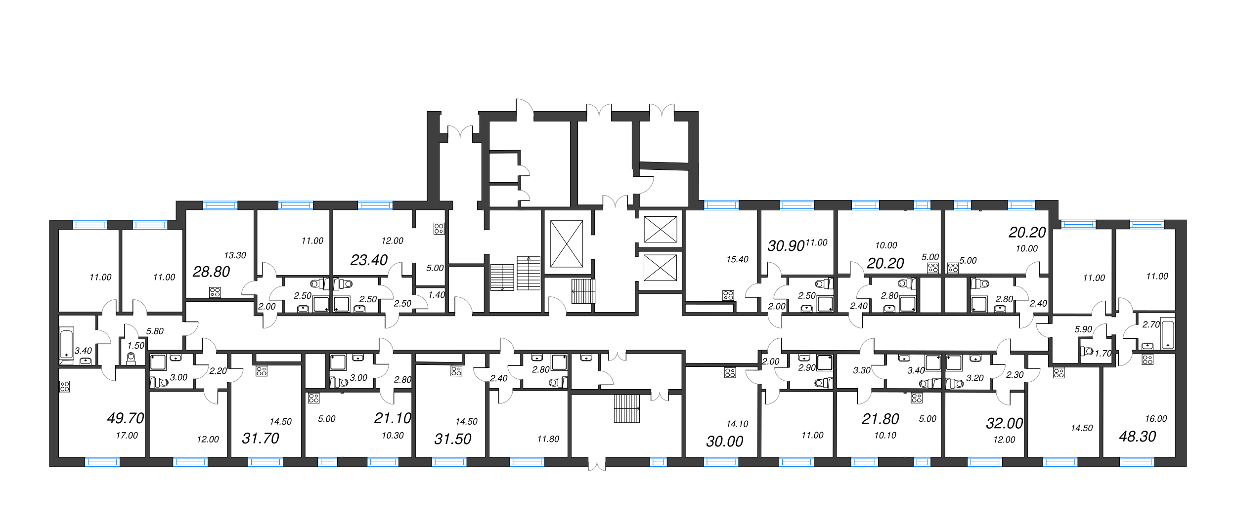 3-комнатная (Евро) квартира, 49.7 м² - планировка этажа