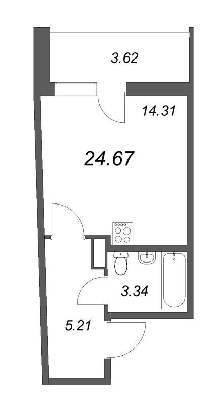 Квартира-студия, 25.1 м² в ЖК "Аквилон Zalive" - планировка, фото №1
