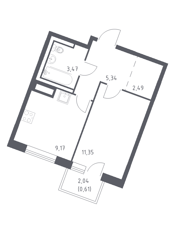 1-комнатная квартира, 32.43 м² в ЖК "Квартал Лаголово" - планировка, фото №1