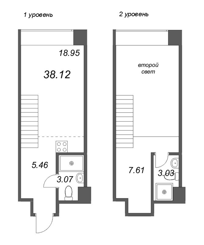 2-комнатная (Евро) квартира, 38.12 м² в ЖК "Avant" - планировка, фото №1