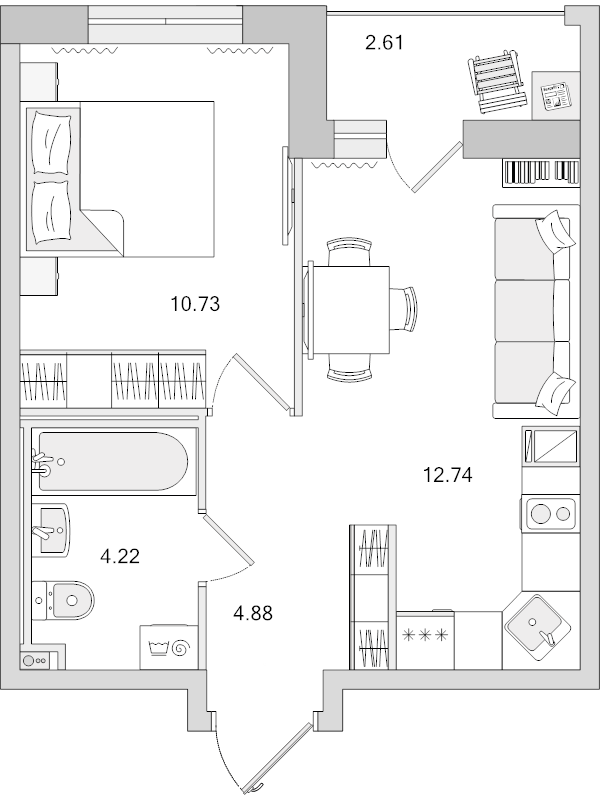 1-комнатная квартира, 32.57 м² в ЖК "Город Первых" - планировка, фото №1