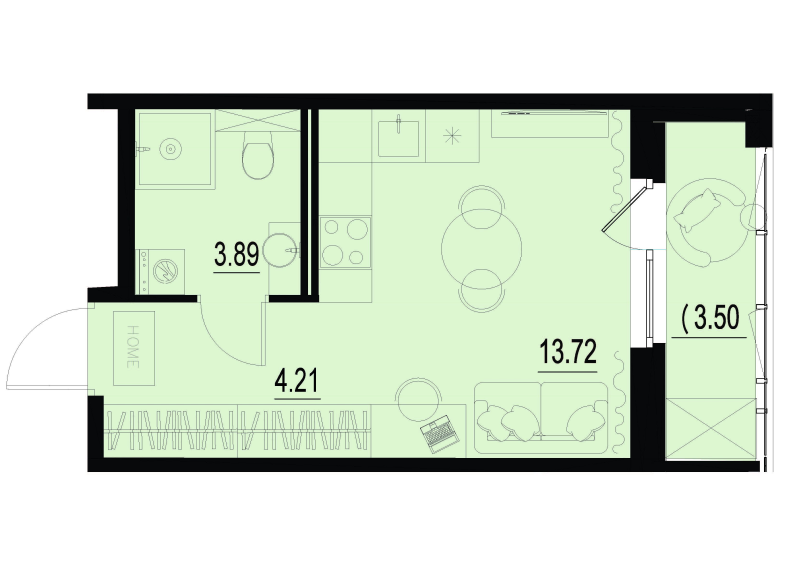 Квартира-студия, 23.57 м² в ЖК "ID Murino III" - планировка, фото №1