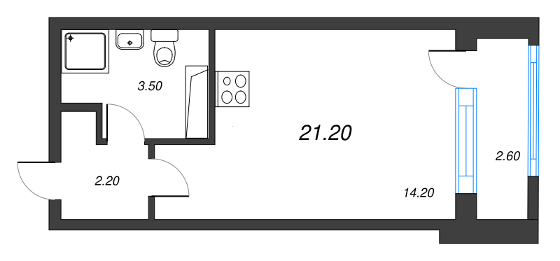 Квартира-студия, 21.2 м² в ЖК "Тайм Сквер" - планировка, фото №1