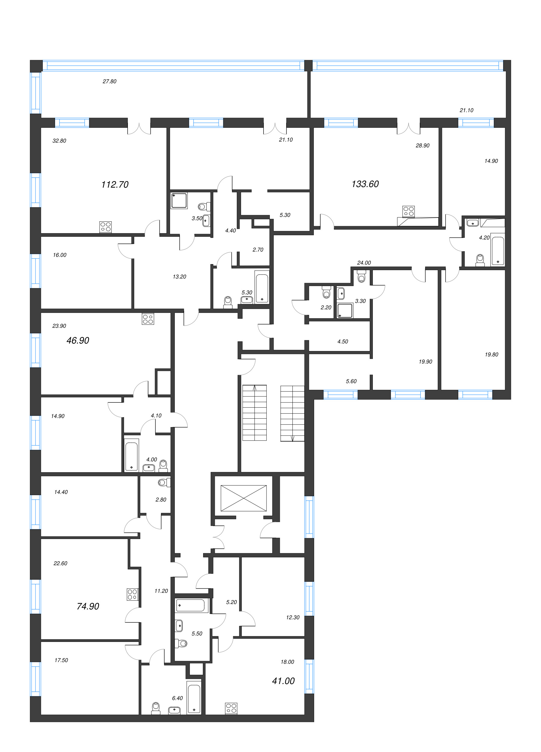 2-комнатная (Евро) квартира, 40.9 м² в ЖК "Neva Haus" - планировка этажа