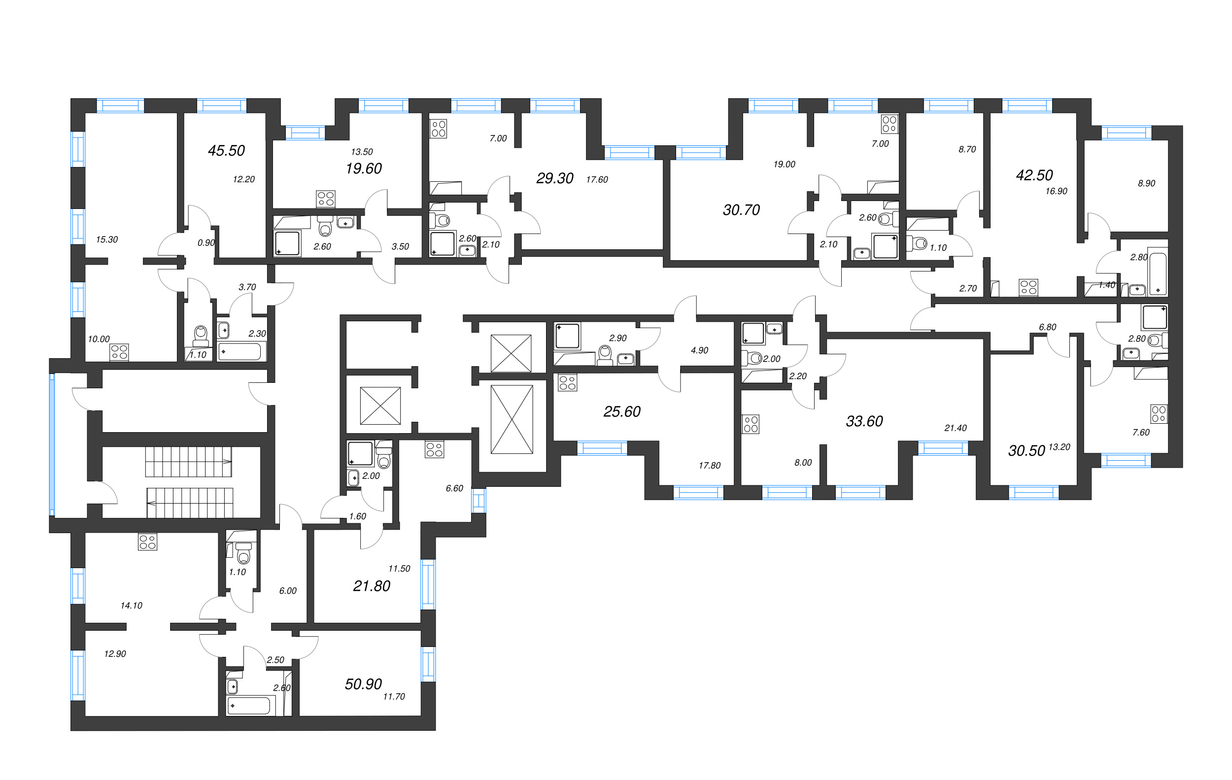 1-комнатная квартира, 29.3 м² - планировка этажа