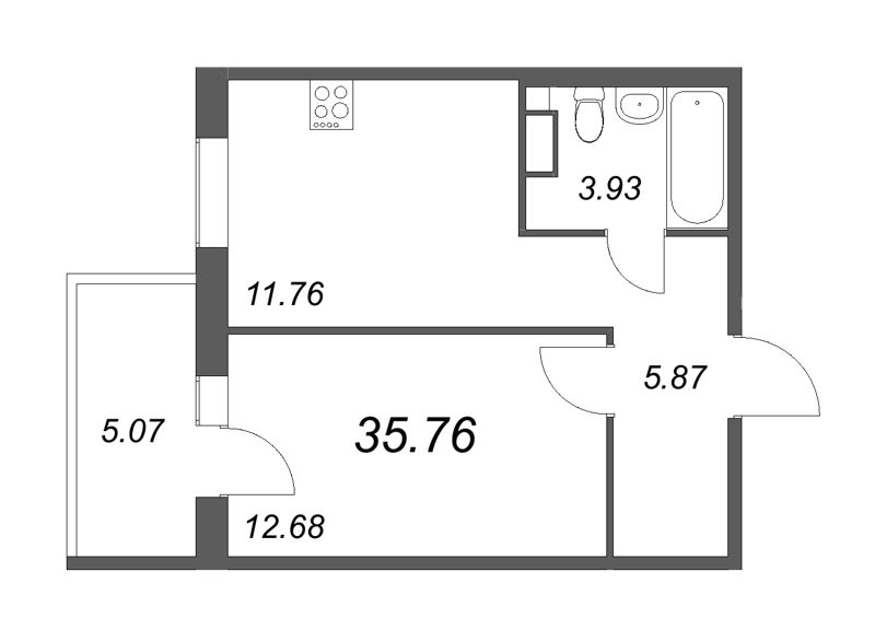 1-комнатная квартира, 35.86 м² в ЖК "IQ Гатчина" - планировка, фото №1