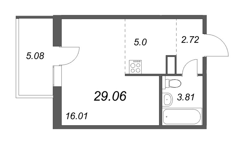 Квартира-студия, 29.16 м² - планировка, фото №1