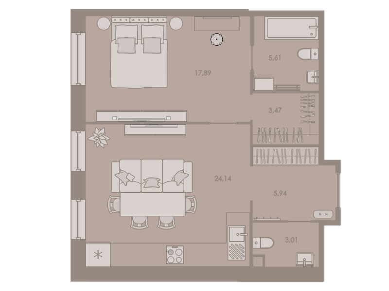 2-комнатная (Евро) квартира, 60.2 м² в ЖК "Северная корона" - планировка, фото №1