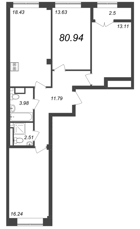 4-комнатная (Евро) квартира, 80.94 м² в ЖК "Neva Residence" - планировка, фото №1