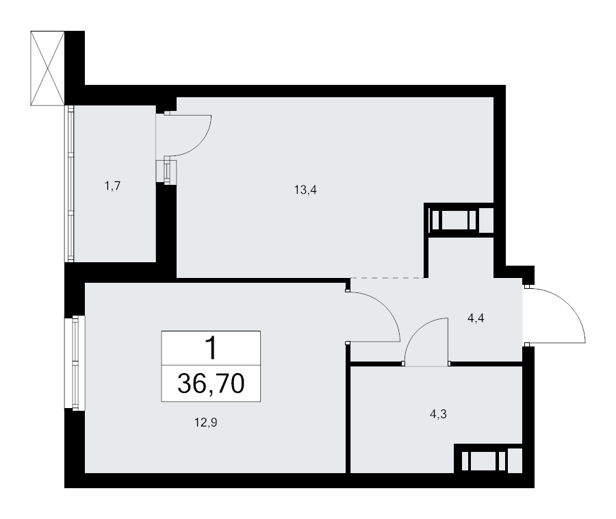 1-комнатная квартира, 36.7 м² в ЖК "А101 Лаголово" - планировка, фото №1