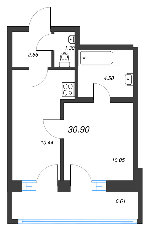 1-комнатная квартира, 30.9 м² в ЖК "Искра-Сити" - планировка, фото №1