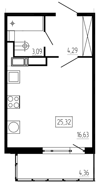 Квартира-студия, 25.3 м² в ЖК "All Inclusive" - планировка, фото №1