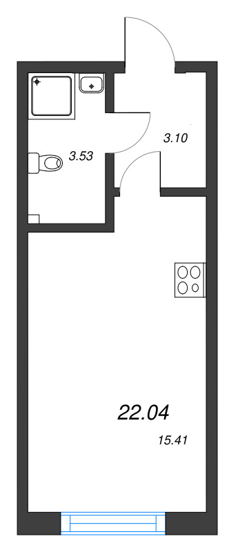 Квартира-студия, 22.04 м² - планировка, фото №1