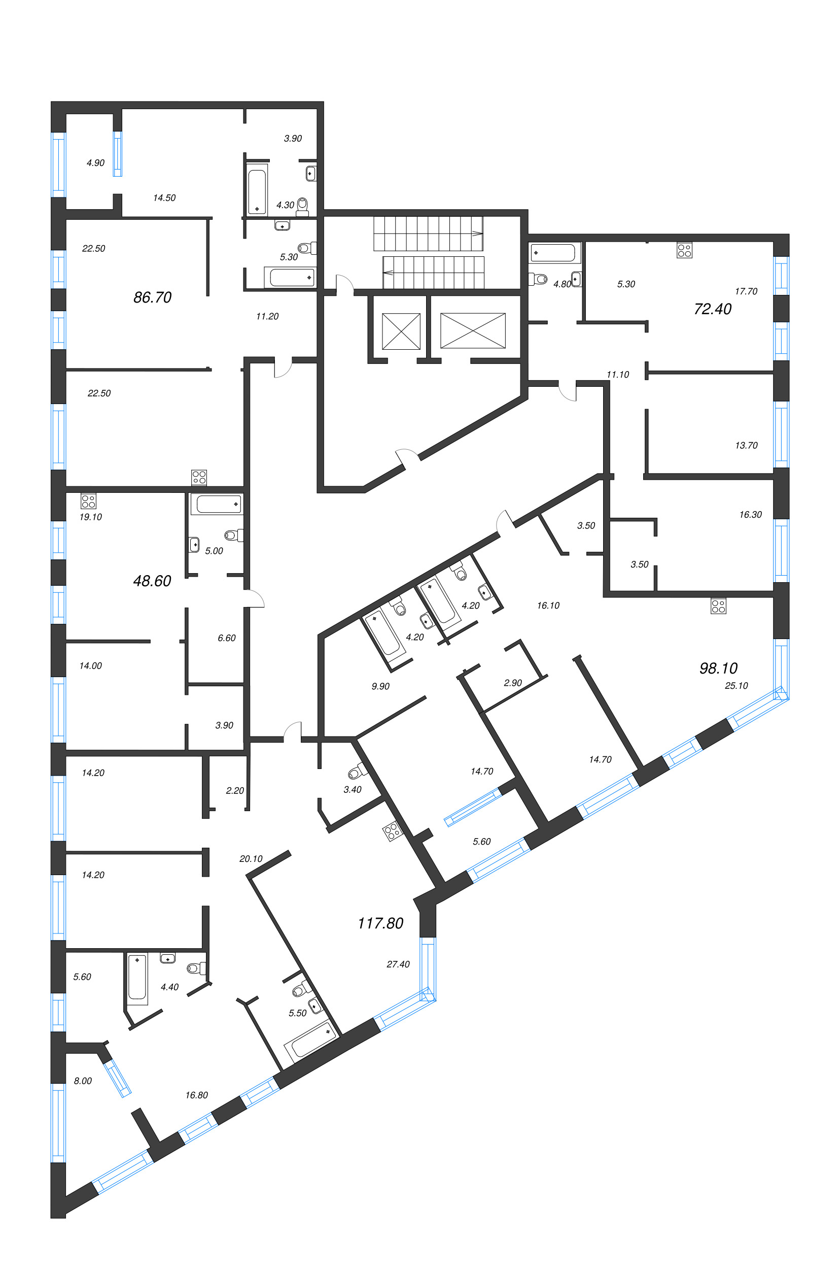 2-комнатная (Евро) квартира, 48.6 м² в ЖК "ЛДМ" - планировка этажа
