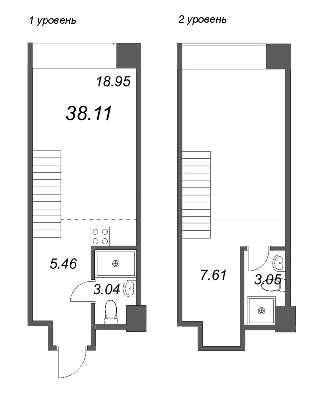 2-комнатная (Евро) квартира, 38.11 м² в ЖК "Avant" - планировка, фото №1