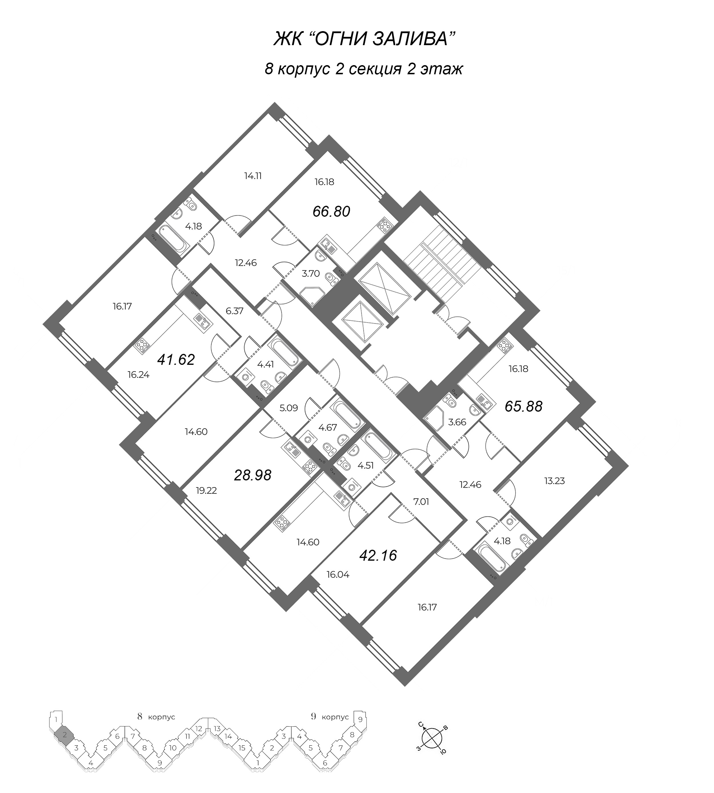 Квартира-студия, 28.98 м² в ЖК "Огни Залива" - планировка этажа