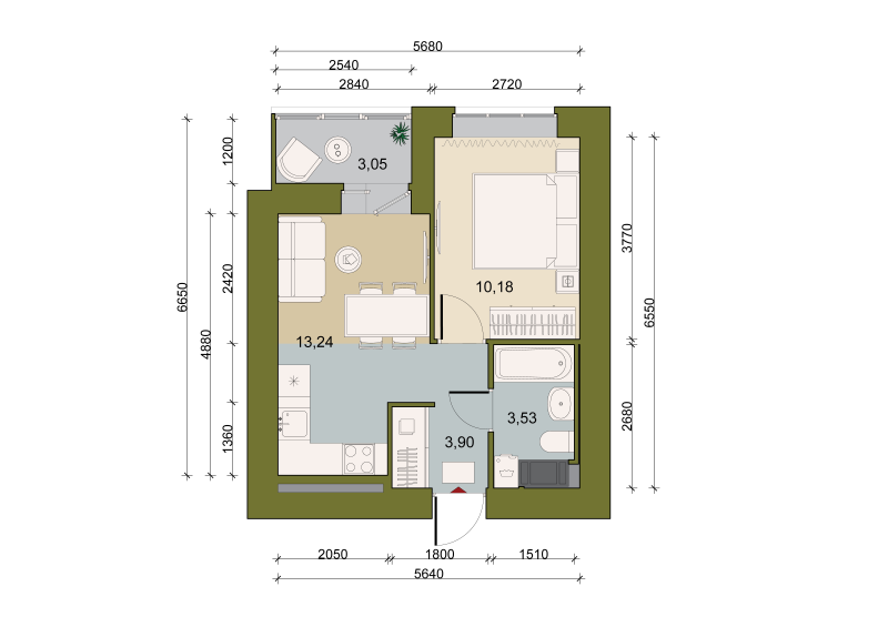 1-комнатная квартира, 32.45 м² в ЖК "Уютный" - планировка, фото №1