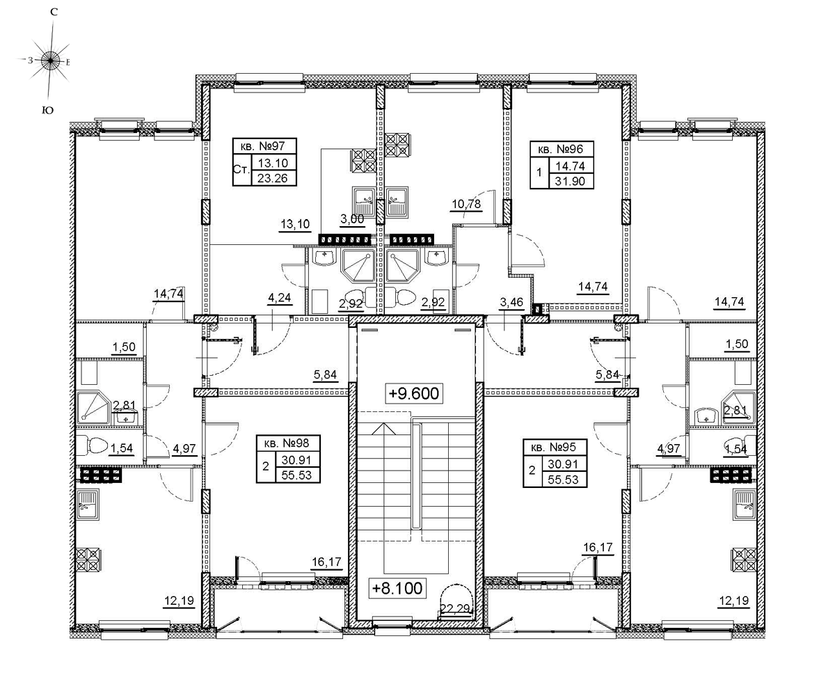 Квартира-студия, 23.4 м² в ЖК "Верево Сити" - планировка этажа