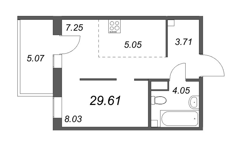 Квартира-студия, 29.71 м² - планировка, фото №1