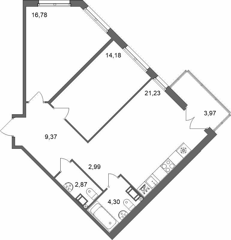 3-комнатная (Евро) квартира, 72.9 м² в ЖК "Счастье 2.0" - планировка, фото №1