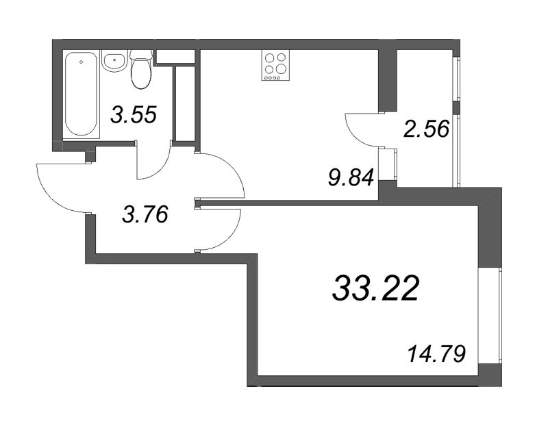 1-комнатная квартира, 33.22 м² в ЖК "Cube" - планировка, фото №1