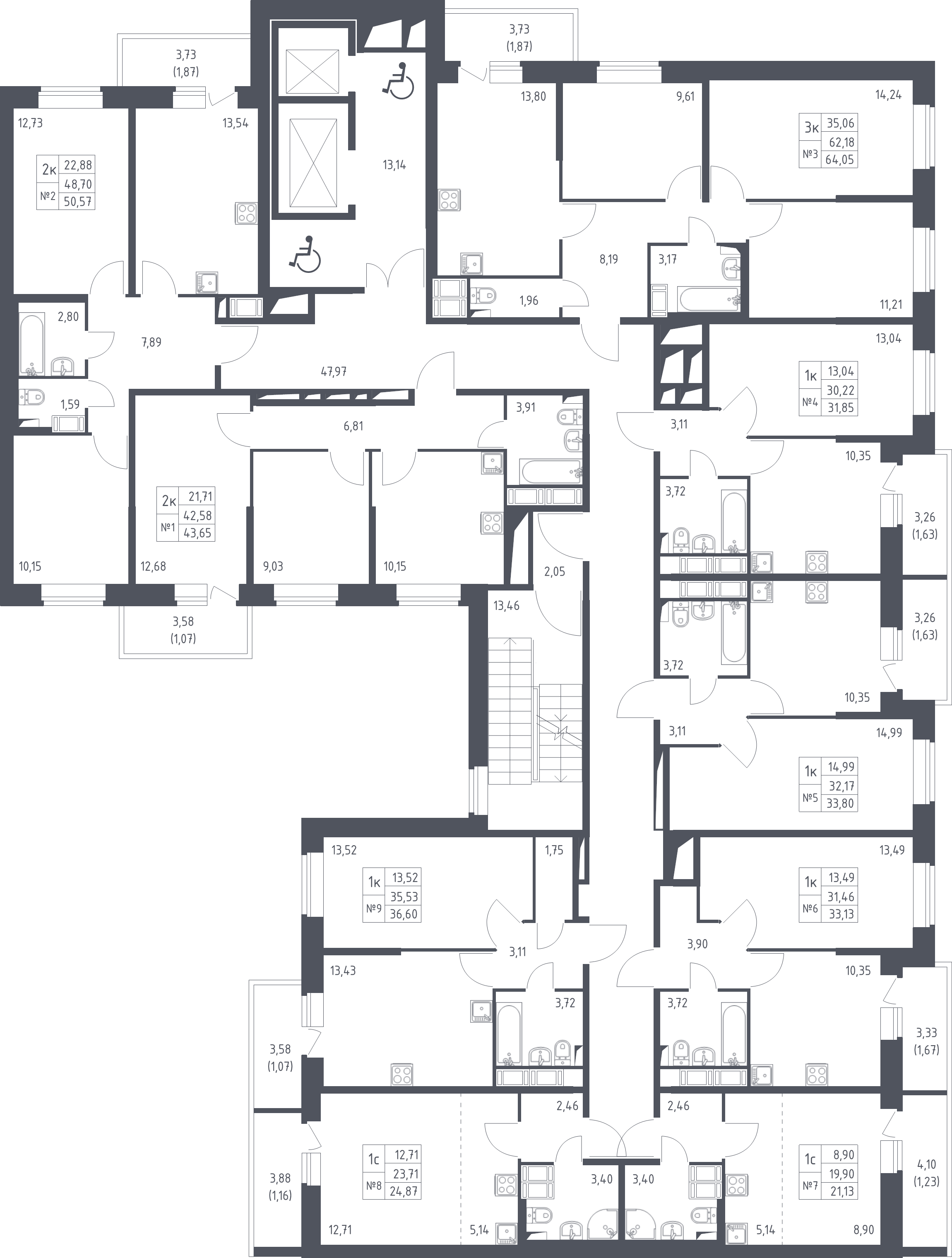 1-комнатная квартира, 33.8 м² в ЖК "Новое Колпино" - планировка этажа