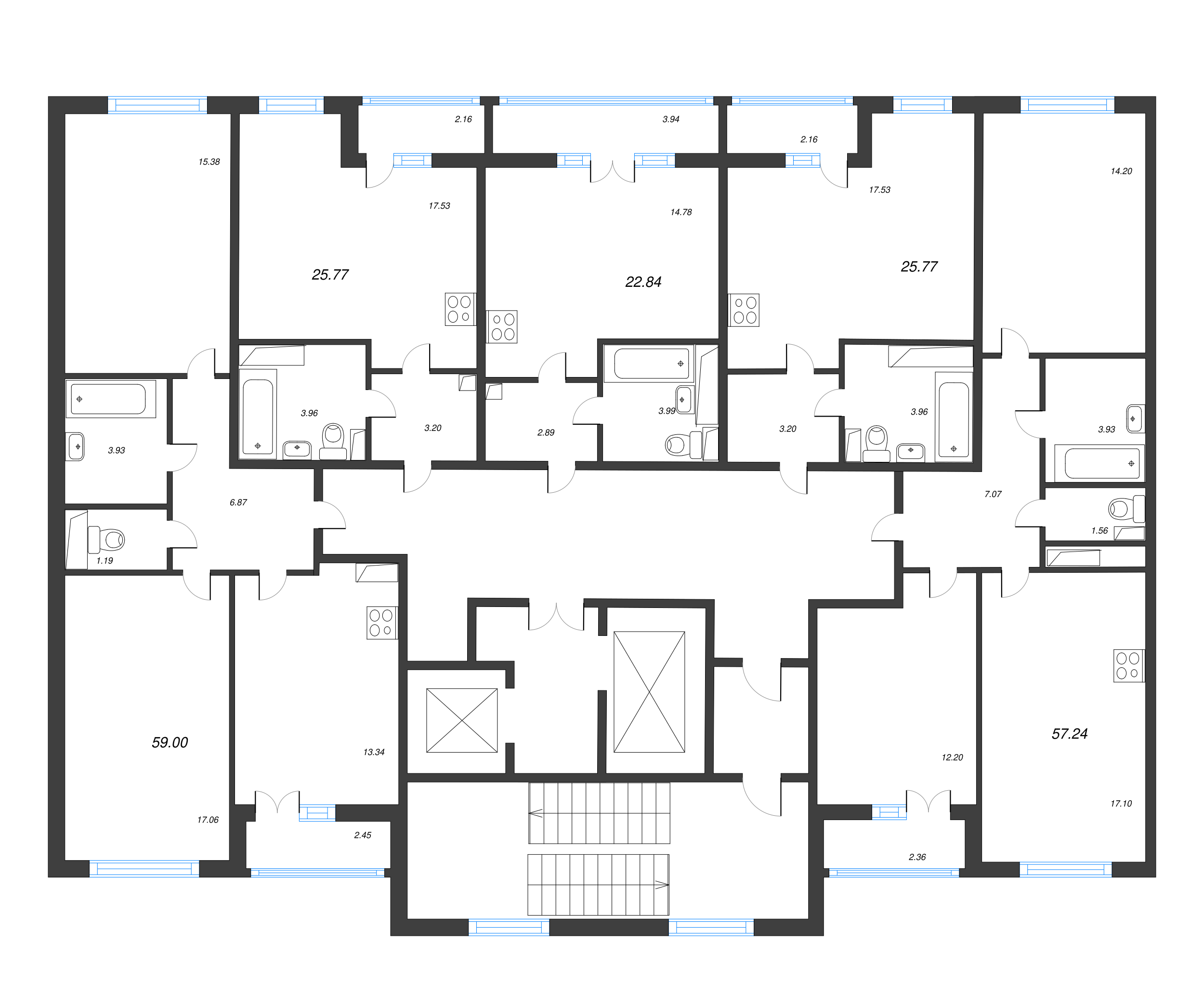 2-комнатная квартира, 59 м² в ЖК "AEROCITY" - планировка этажа