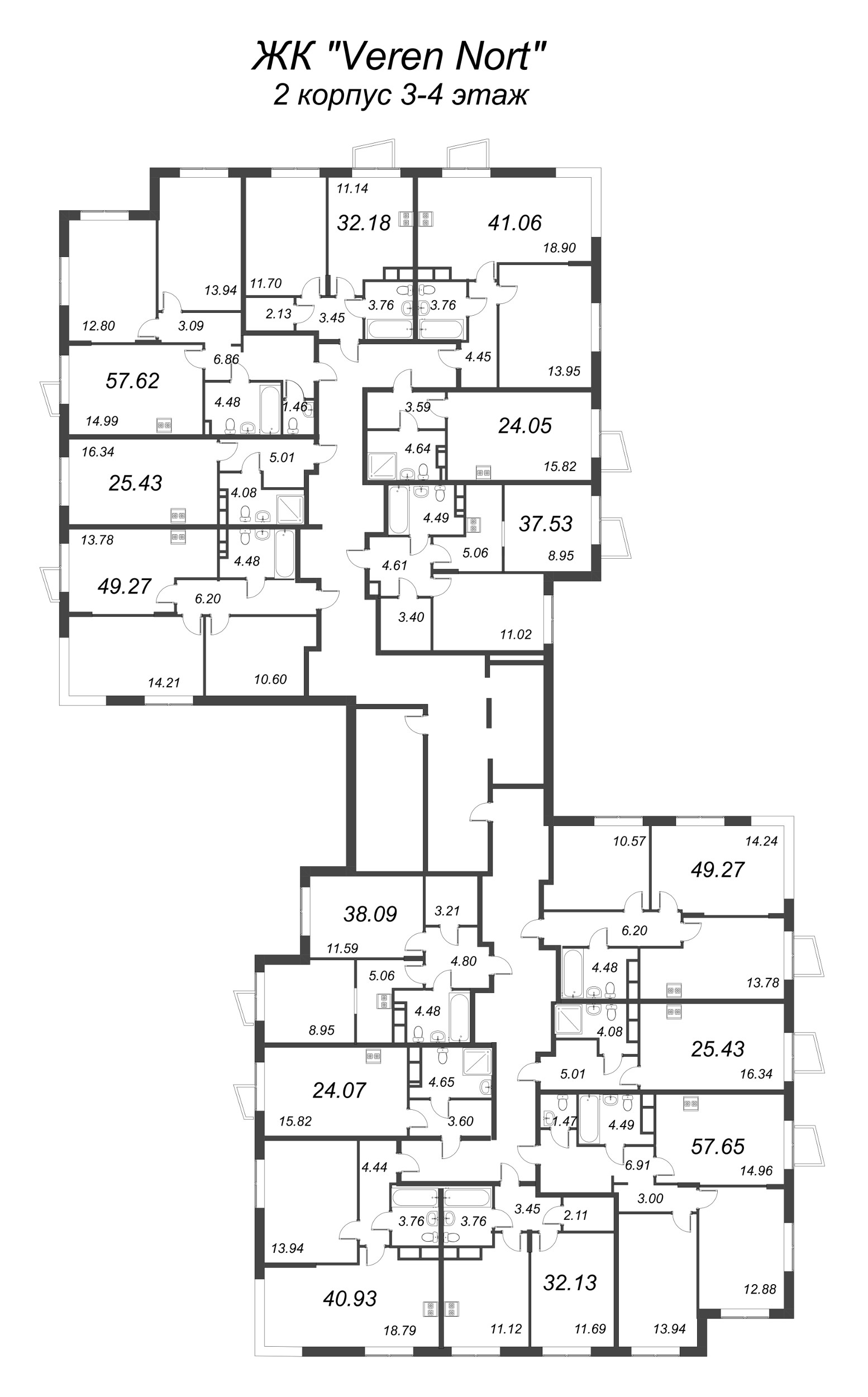 Квартира-студия, 24.05 м² в ЖК "VEREN NORT сертолово" - планировка этажа
