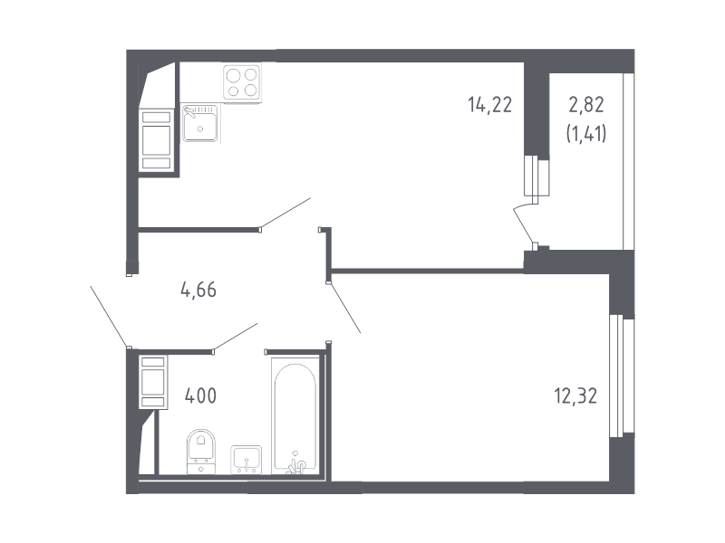 1-комнатная квартира, 36.61 м² в ЖК "Сандэй" - планировка, фото №1