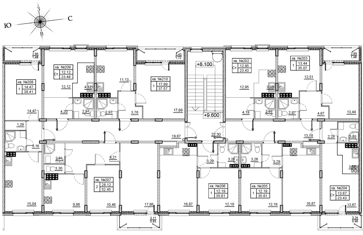 2-комнатная (Евро) квартира, 35.7 м² в ЖК "Верево Сити" - планировка этажа