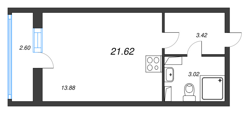 Квартира-студия, 21.62 м² в ЖК "Кинопарк" - планировка, фото №1