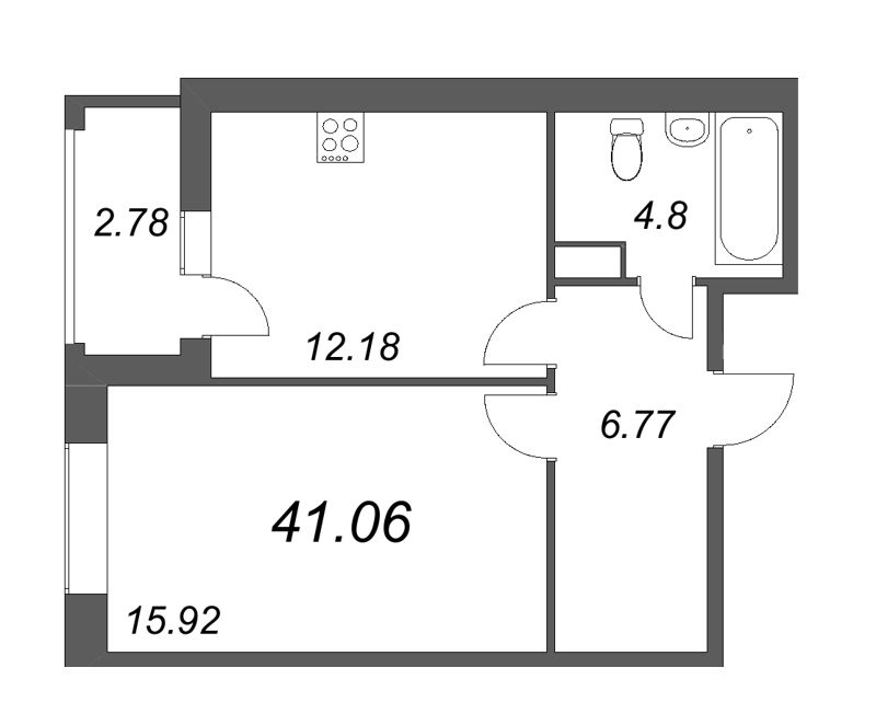 1-комнатная квартира, 41.06 м² в ЖК "Аквилон Leaves" - планировка, фото №1