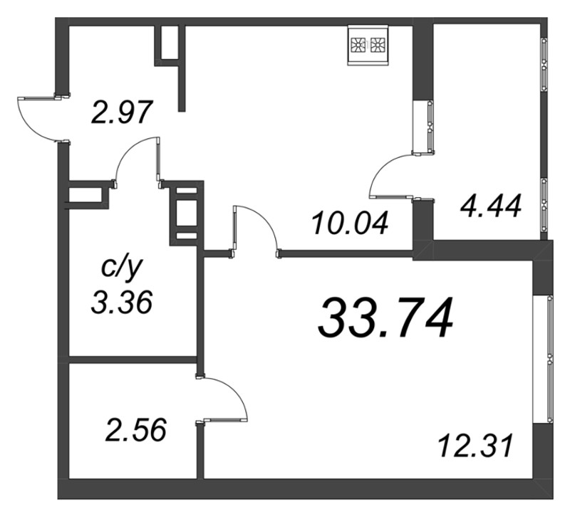 1-комнатная квартира, 35.96 м² в ЖК "Jaanila Драйв" - планировка, фото №1