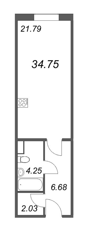 Квартира-студия, 34.75 м² в ЖК "Лиговский 127" - планировка, фото №1