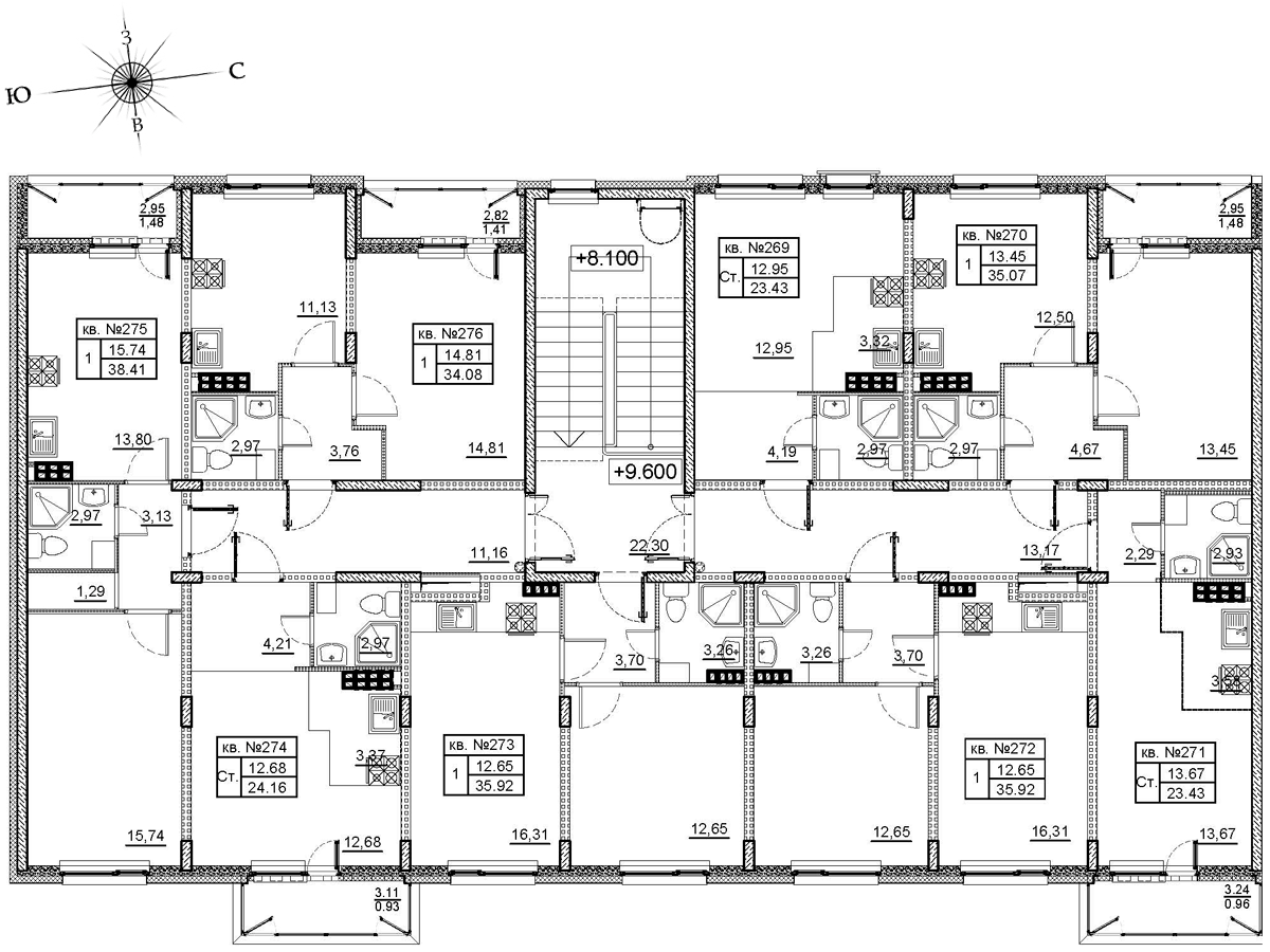 2-комнатная (Евро) квартира, 36.1 м² в ЖК "Верево Сити" - планировка этажа