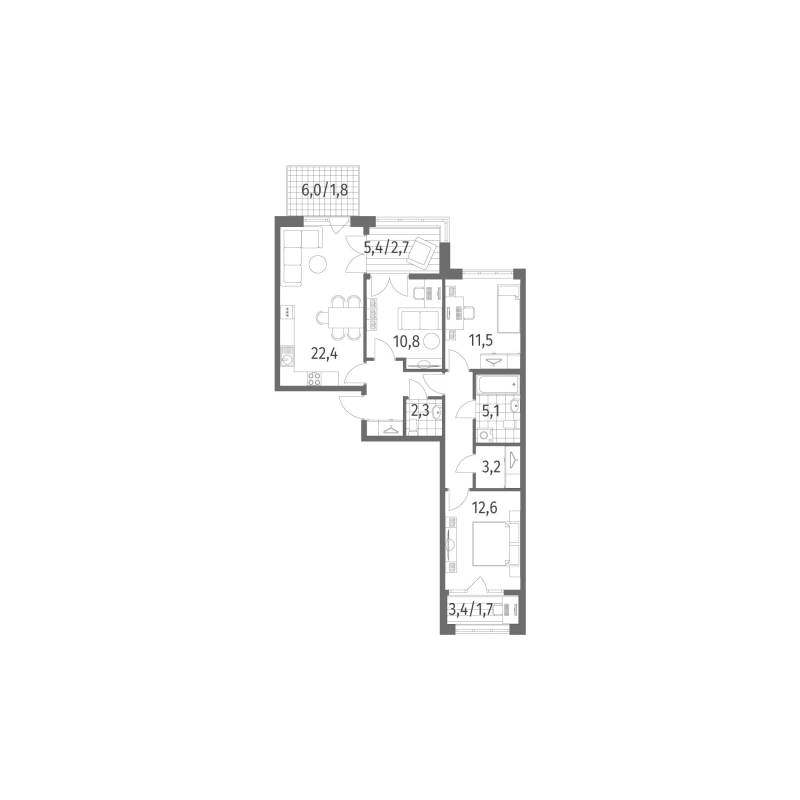 3-комнатная квартира, 85.8 м² в ЖК "NewПитер 2.0" - планировка, фото №1