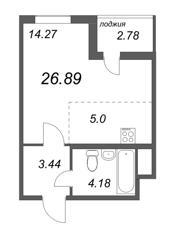 Квартира-студия, 26.89 м² в ЖК "Ясно.Янино" - планировка, фото №1