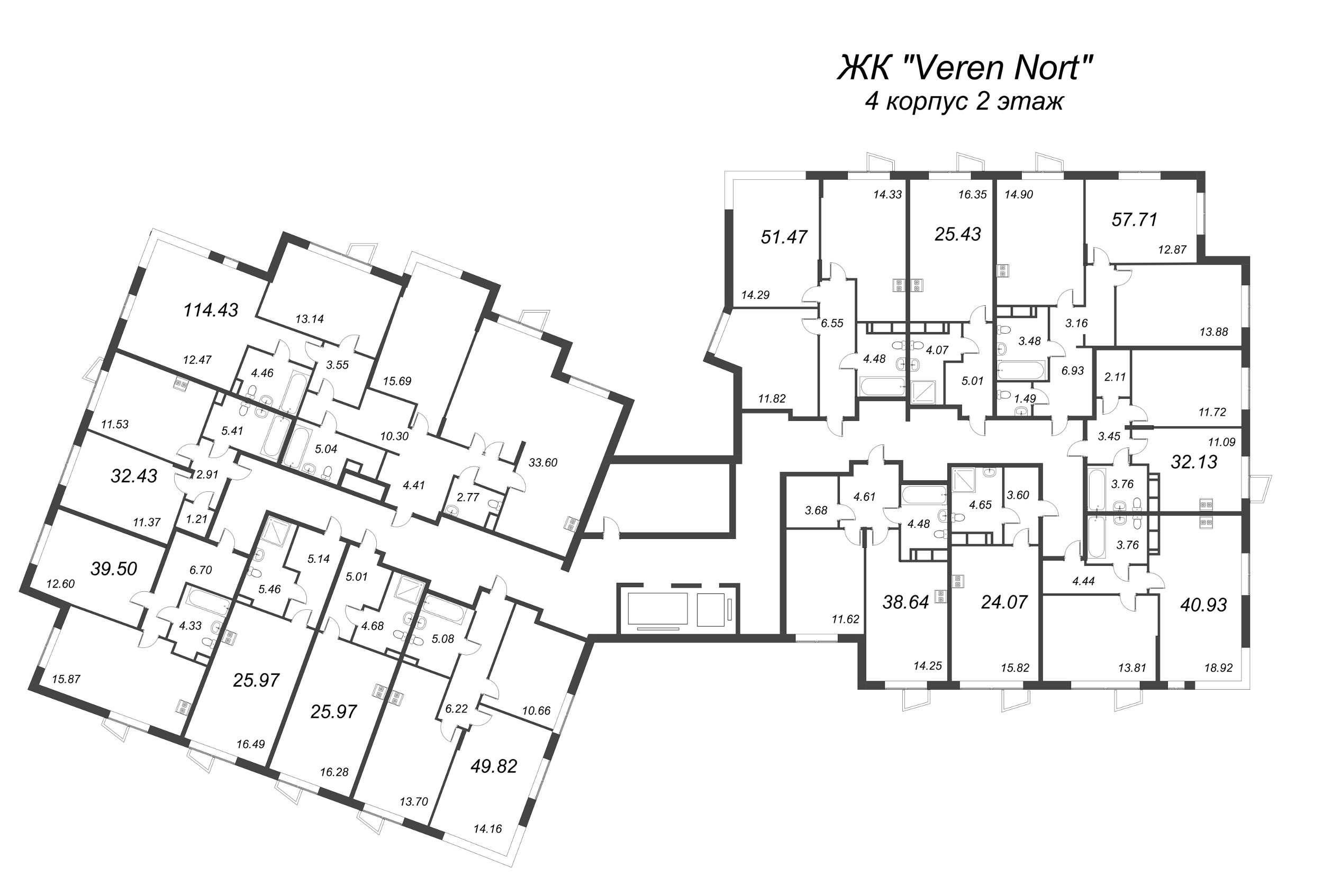 Квартира-студия, 24.07 м² в ЖК "VEREN NORT сертолово" - планировка этажа