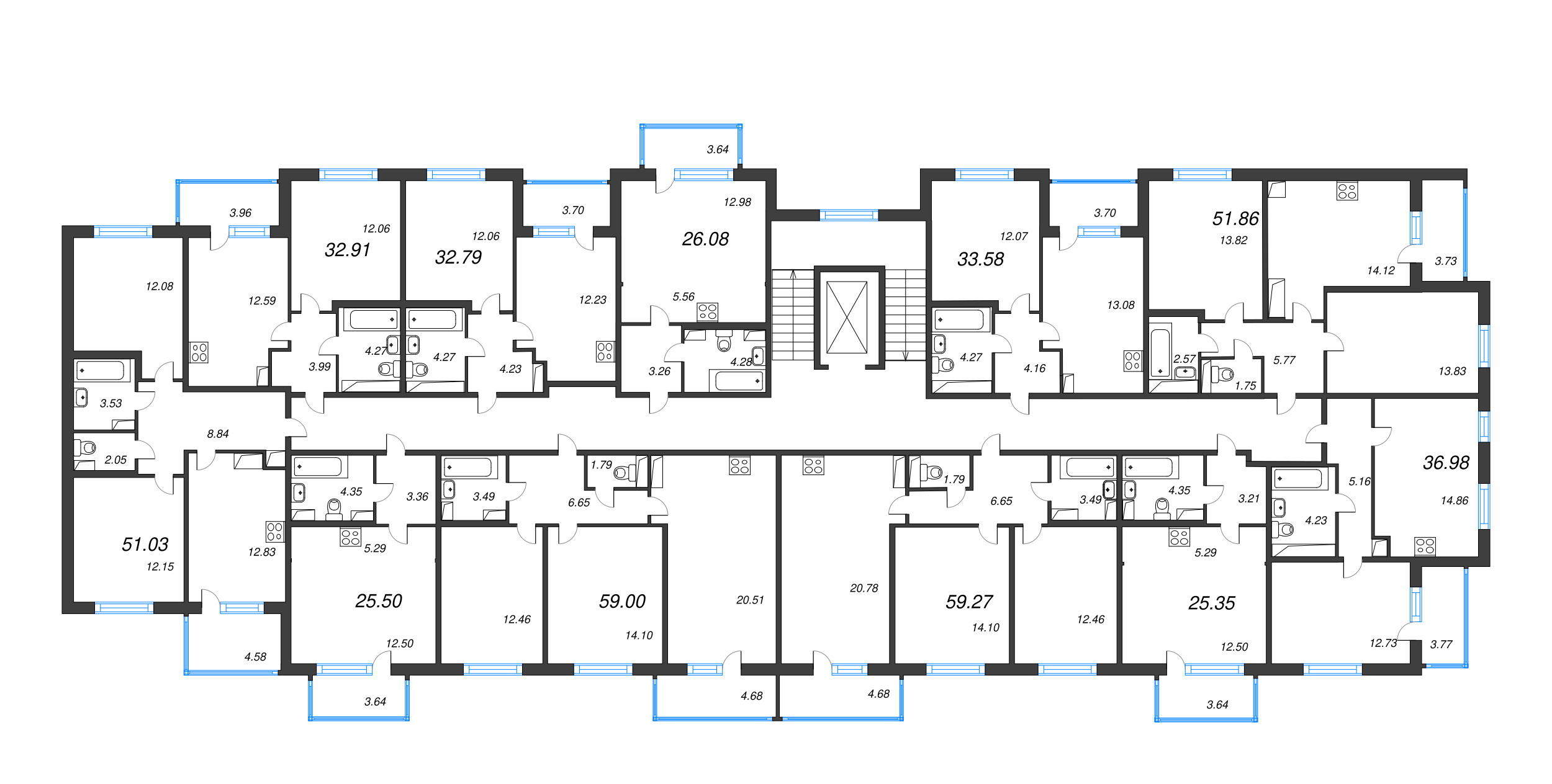 2-комнатная квартира, 51.03 м² в ЖК "ЮгТаун" - планировка этажа