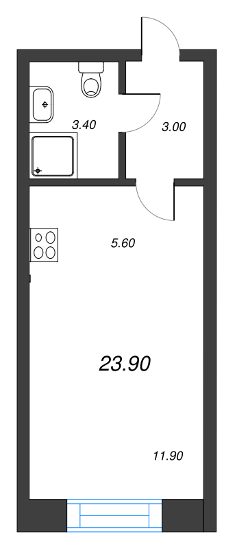 Квартира-студия, 23.9 м² в ЖК "Neva Haus" - планировка, фото №1