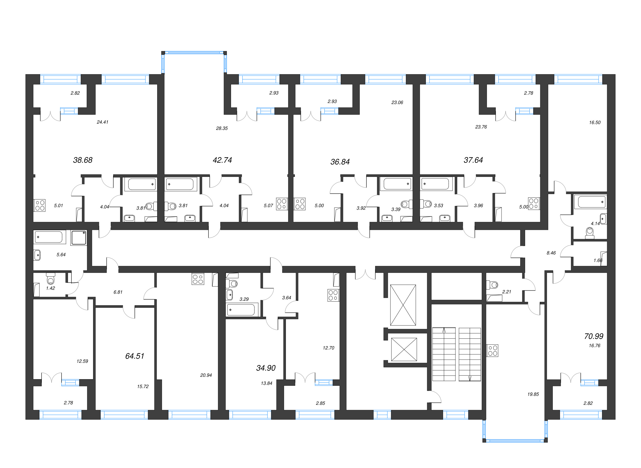 1-комнатная квартира, 38.68 м² в ЖК "Наука" - планировка этажа