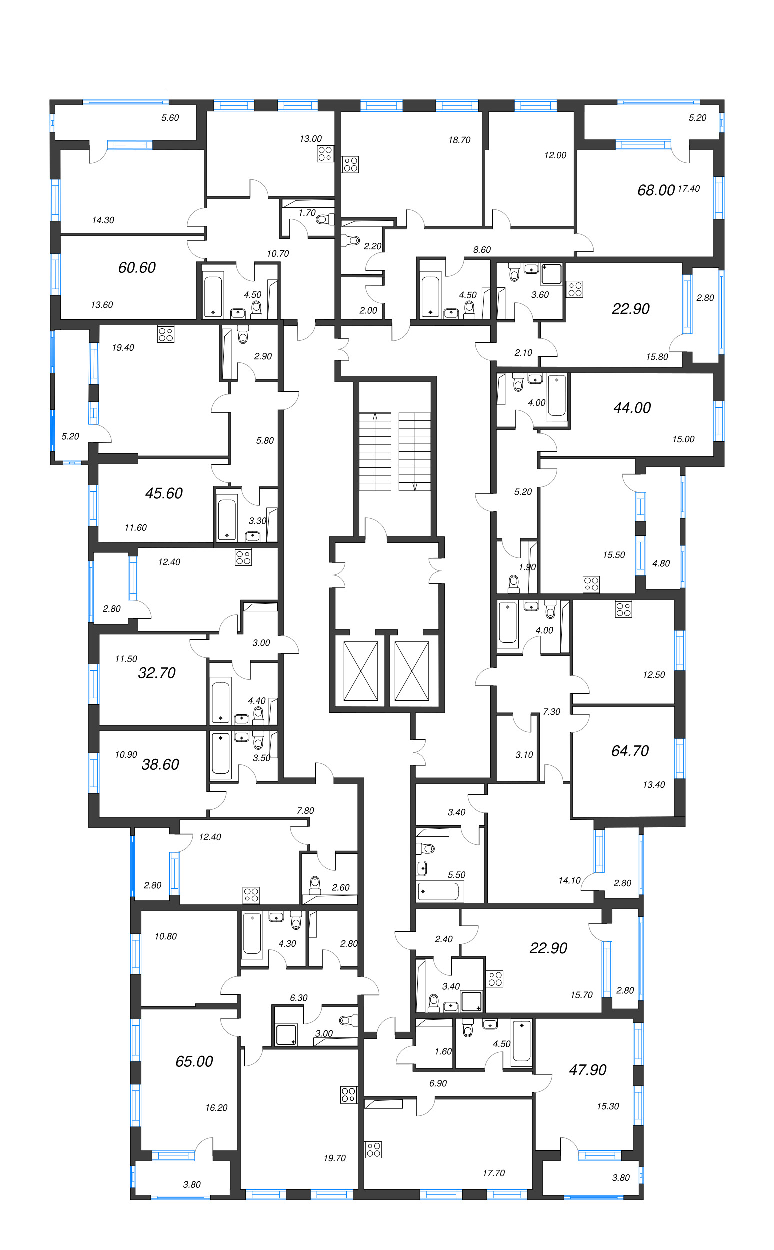 2-комнатная квартира, 60.6 м² в ЖК "Тайм Сквер" - планировка этажа