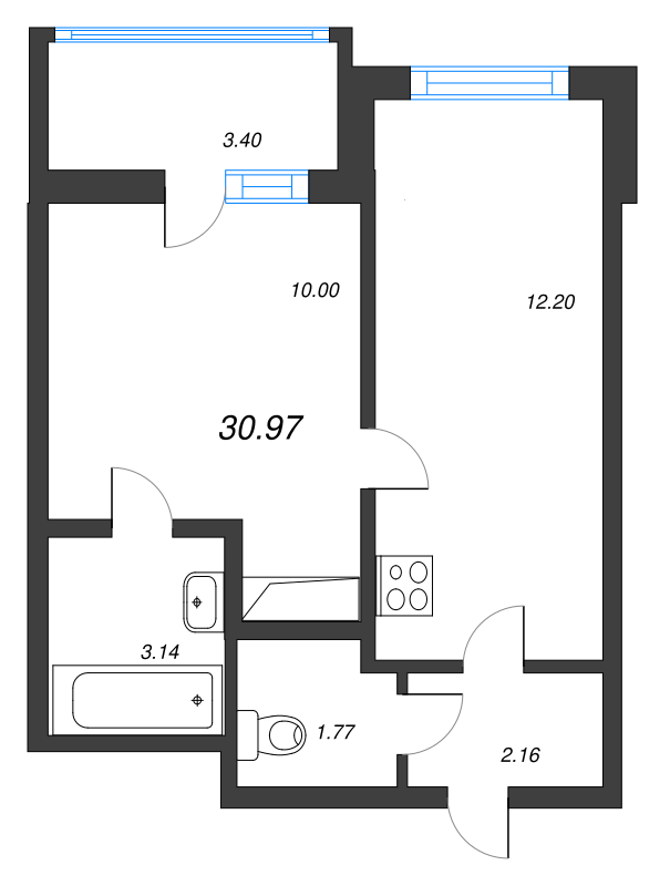 1-комнатная квартира, 30.97 м² в ЖК "AEROCITY" - планировка, фото №1