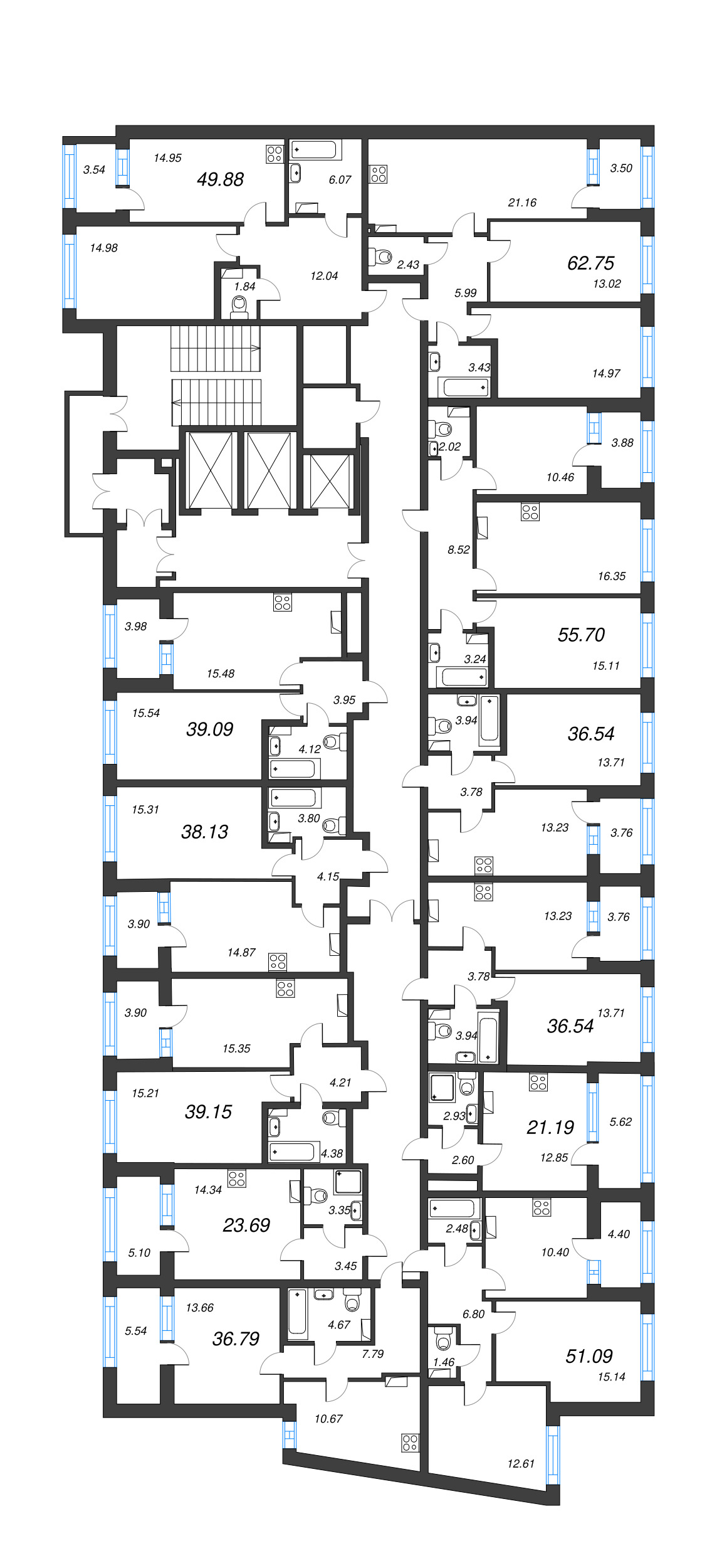 1-комнатная квартира, 49.88 м² в ЖК "Континенты" - планировка этажа