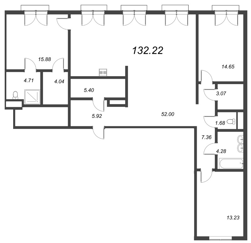 4-комнатная (Евро) квартира, 135.2 м² в ЖК "Малоохтинский, 68" - планировка, фото №1