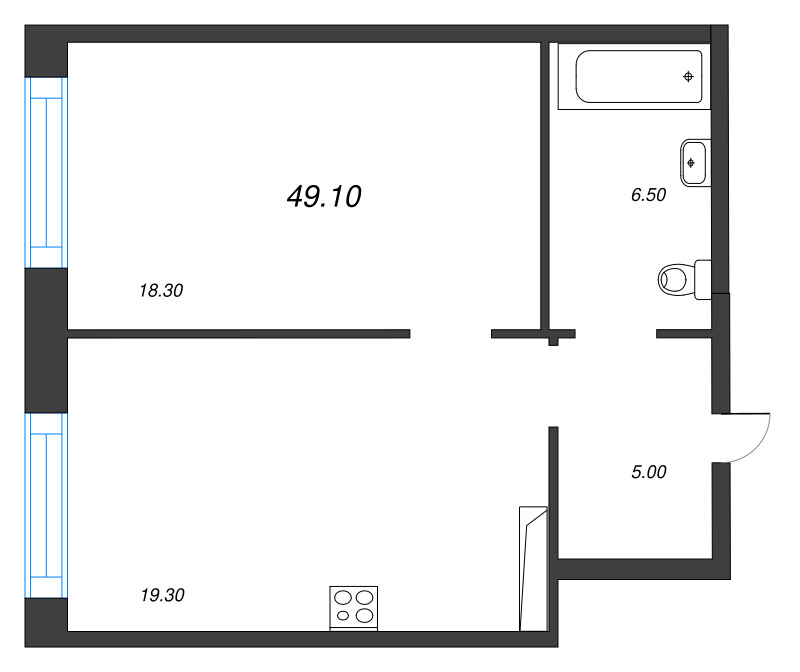 2-комнатная (Евро) квартира, 49.1 м² в ЖК "ЛДМ" - планировка, фото №1