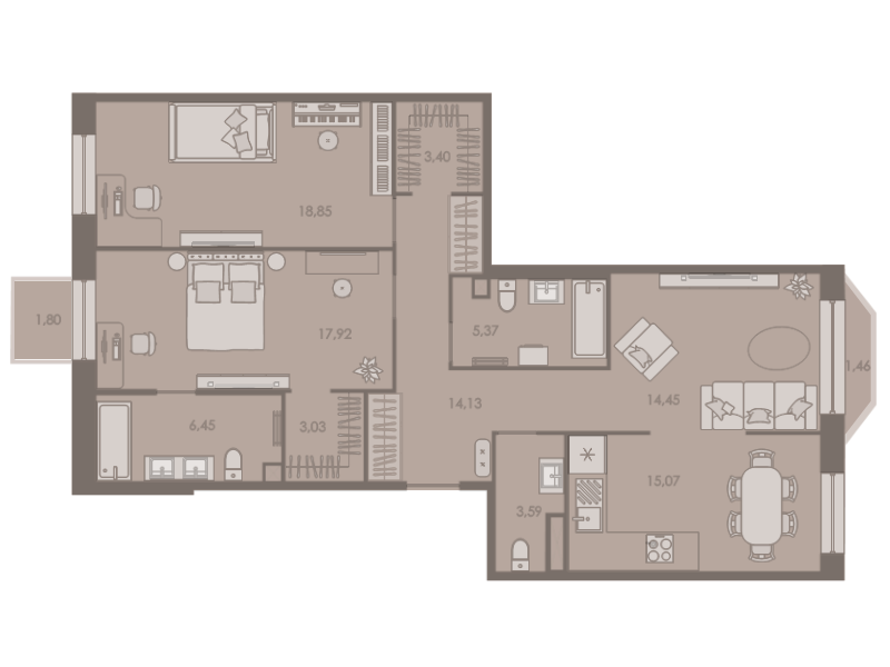 3-комнатная квартира, 103.4 м² в ЖК "Северная корона" - планировка, фото №1