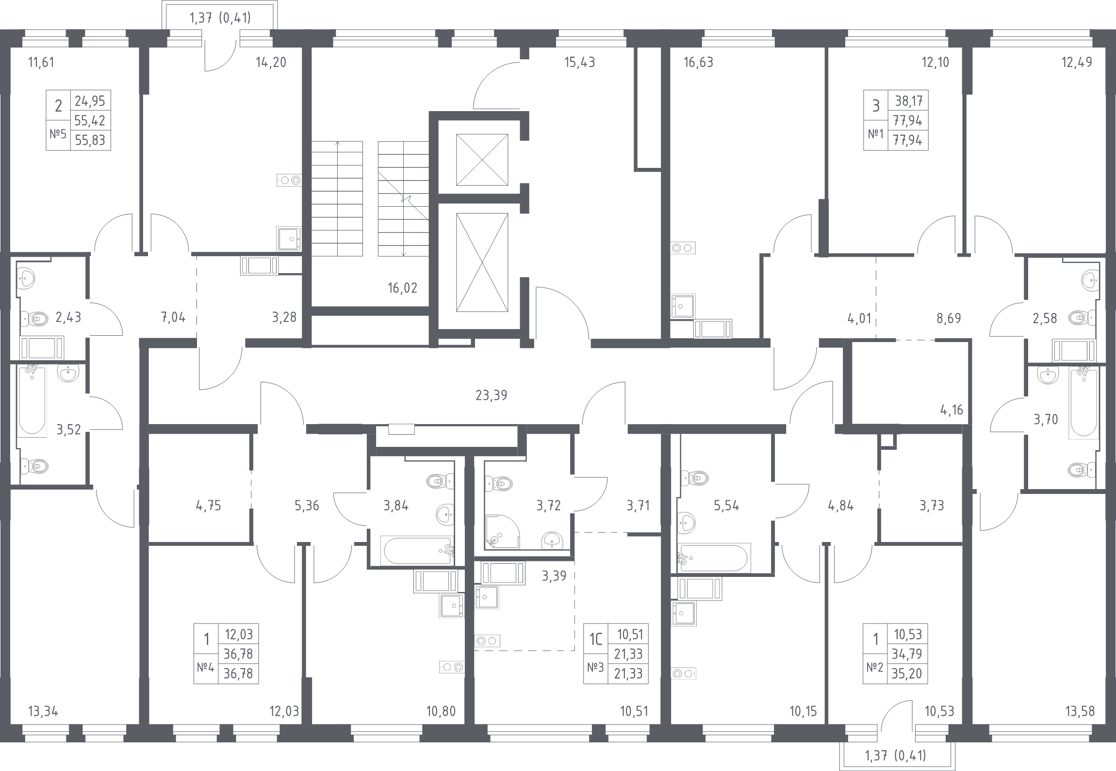 1-комнатная квартира, 36.78 м² в ЖК "Новое Колпино" - планировка этажа