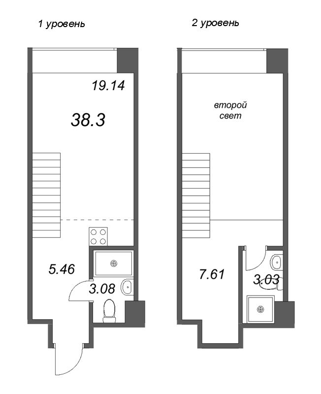 2-комнатная (Евро) квартира, 38.3 м² в ЖК "Avant" - планировка, фото №1