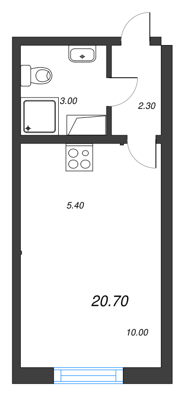 Квартира-студия, 20.6 м² - планировка, фото №1